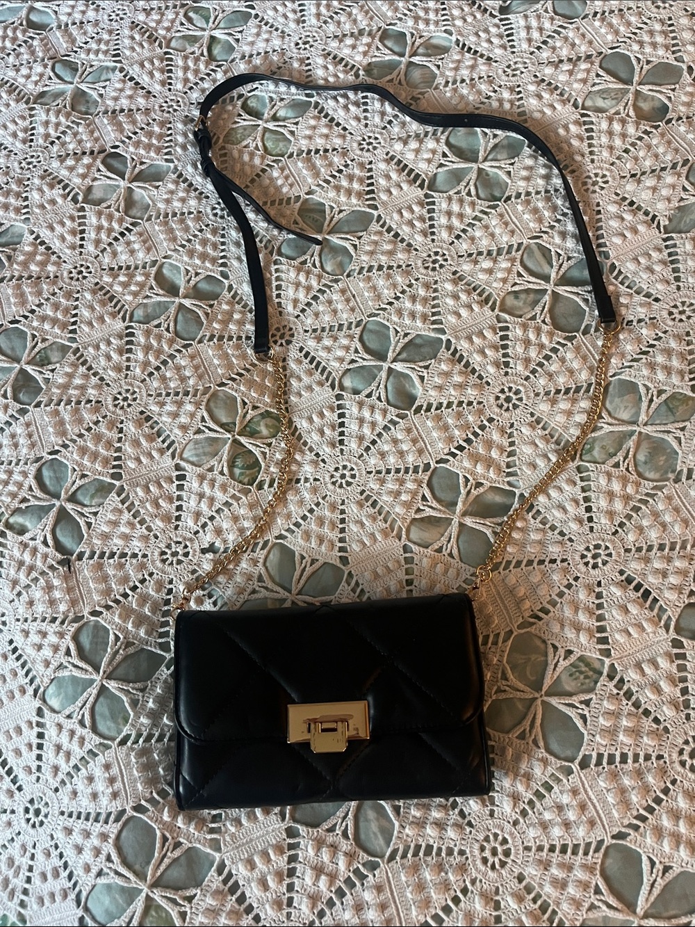 Black Quilted Crossbody Bag with Gold Chain